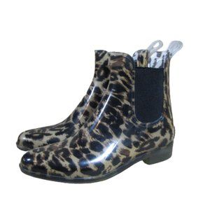 J Crew Booties Chelsea Leopard Print Rubber Rain Boots Women's Size 6
